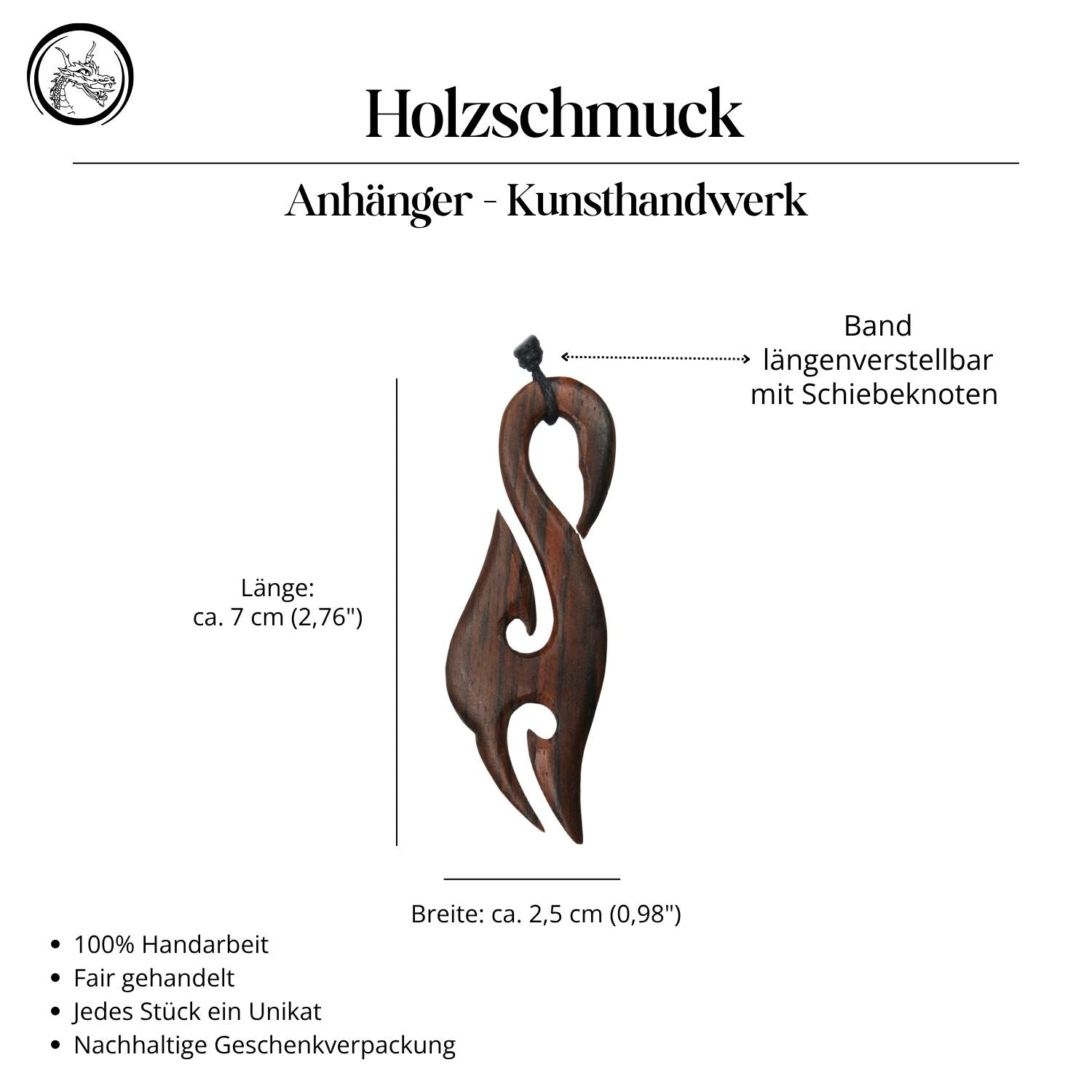 Kette Holz Schmuck Handarbeit Halskette Anhänger Maori