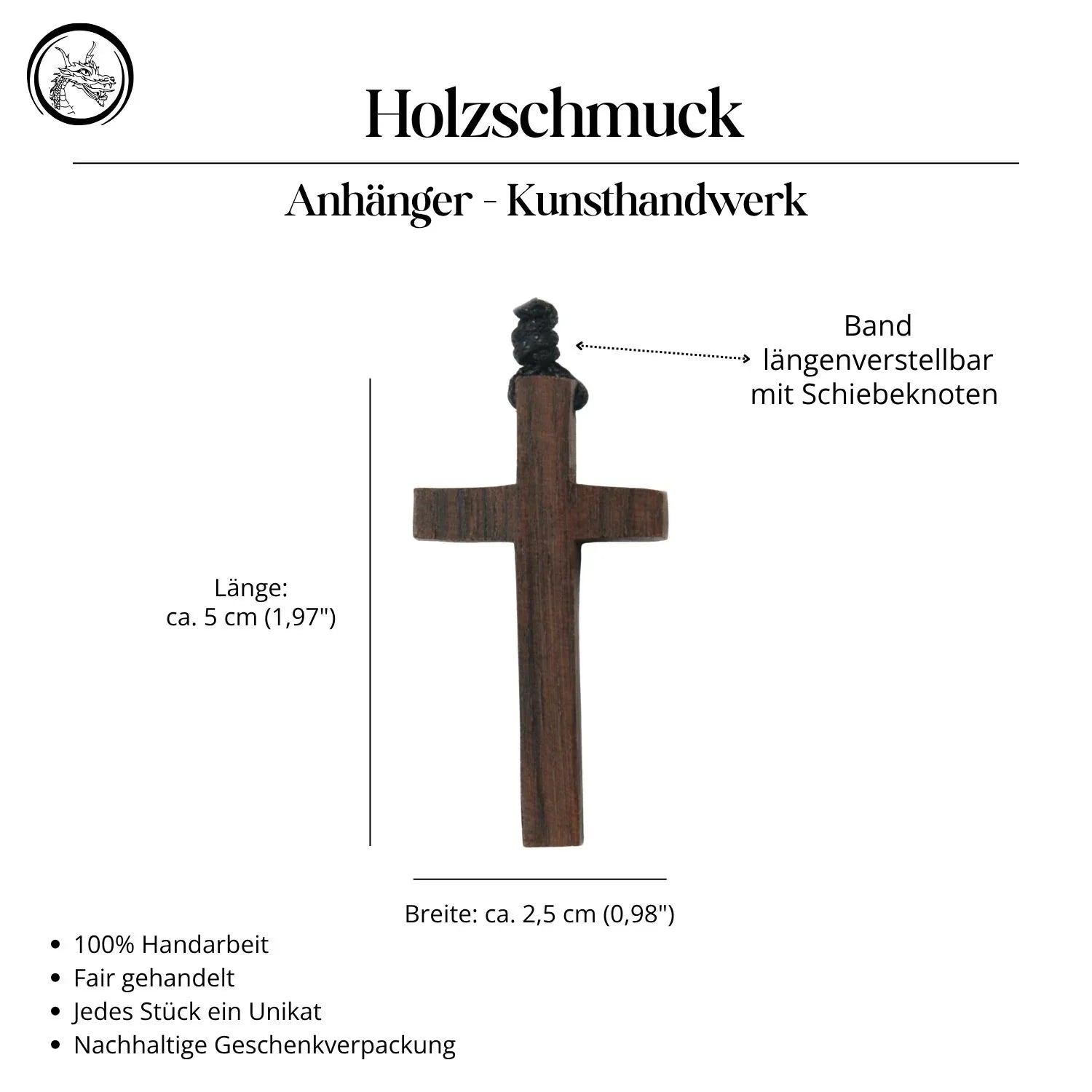 Kreuz Kette Holz Schmuck Handarbeit Halskette Anhänger