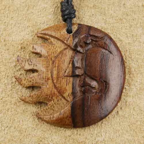 Sonne Mond Holzschmuck  Kettenanhänger