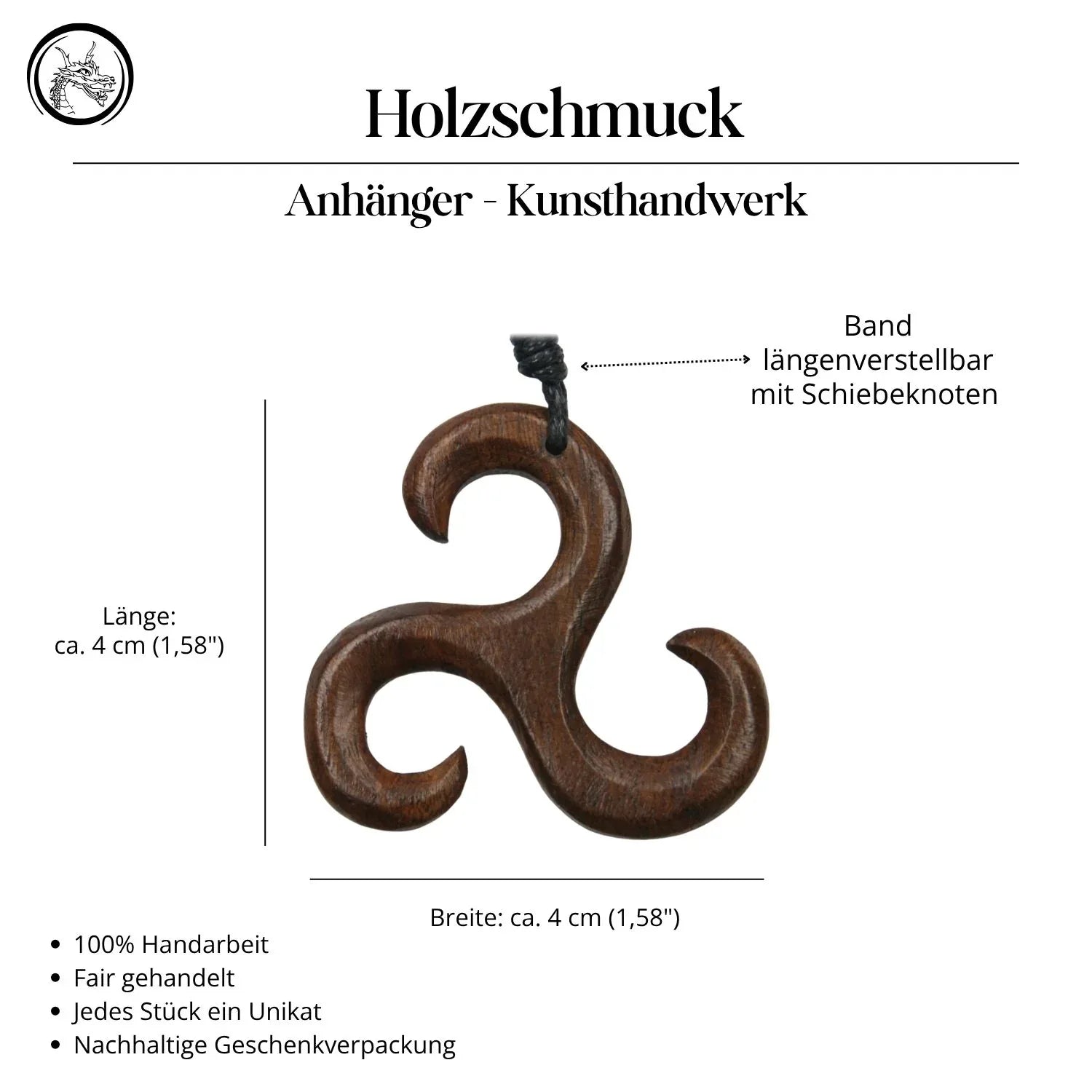 Triskele Halskette Holz fair gehandelt Schmuck Anhänger Kette Handarbeit