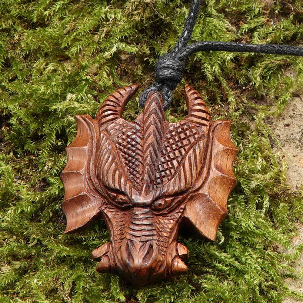 Drachen Holz Schmuck Anhänger Handarbeit Kettenanhänger