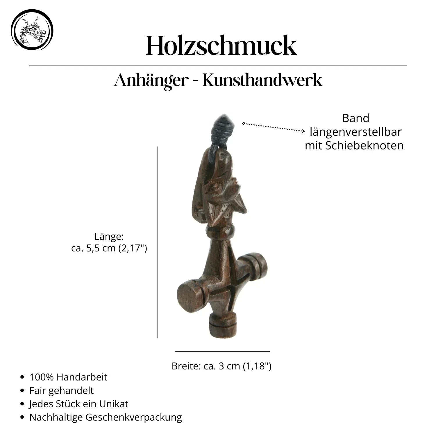 Wolfskreuz Halskette Holz fair gehandelt Schmuck Anhänger Kette Handarbeit