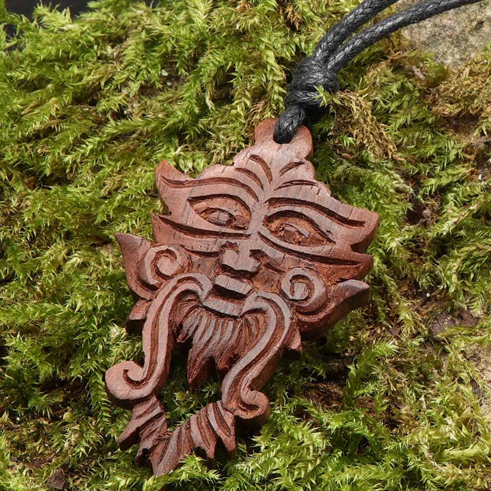 Greenman keltischer Holz Schmuck Anhänger Handarbeit