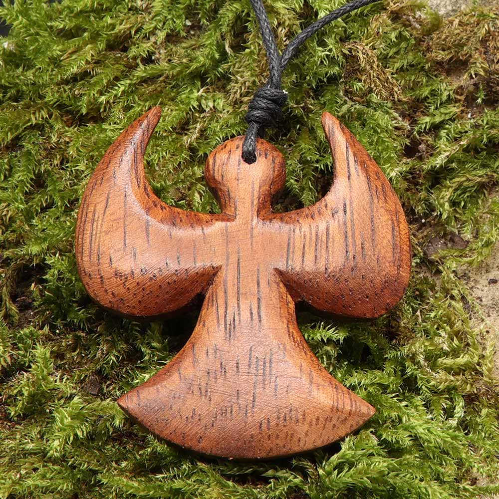 Engel Holzschmuck Kettenanhänger himmlischer Beschützer geschnitzter Schmuck