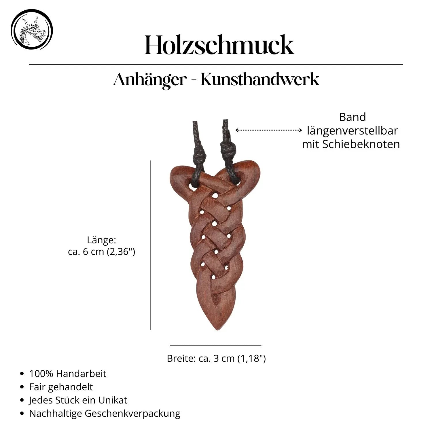 Holz Kelten Kette Handarbeit fair gehandelt Halskette Schmuck
