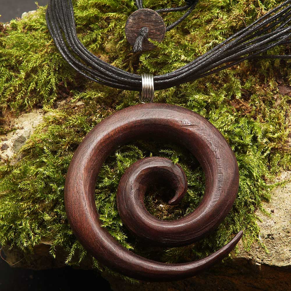 Holzschmuck große Spirale kette geschnitzt aus Holz