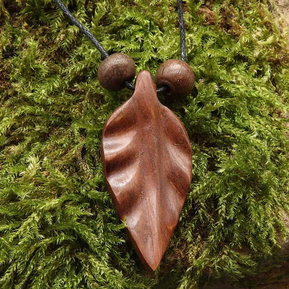 Blatt Halskette Holz Anhänger Kunst Handwerk Holzschmuck