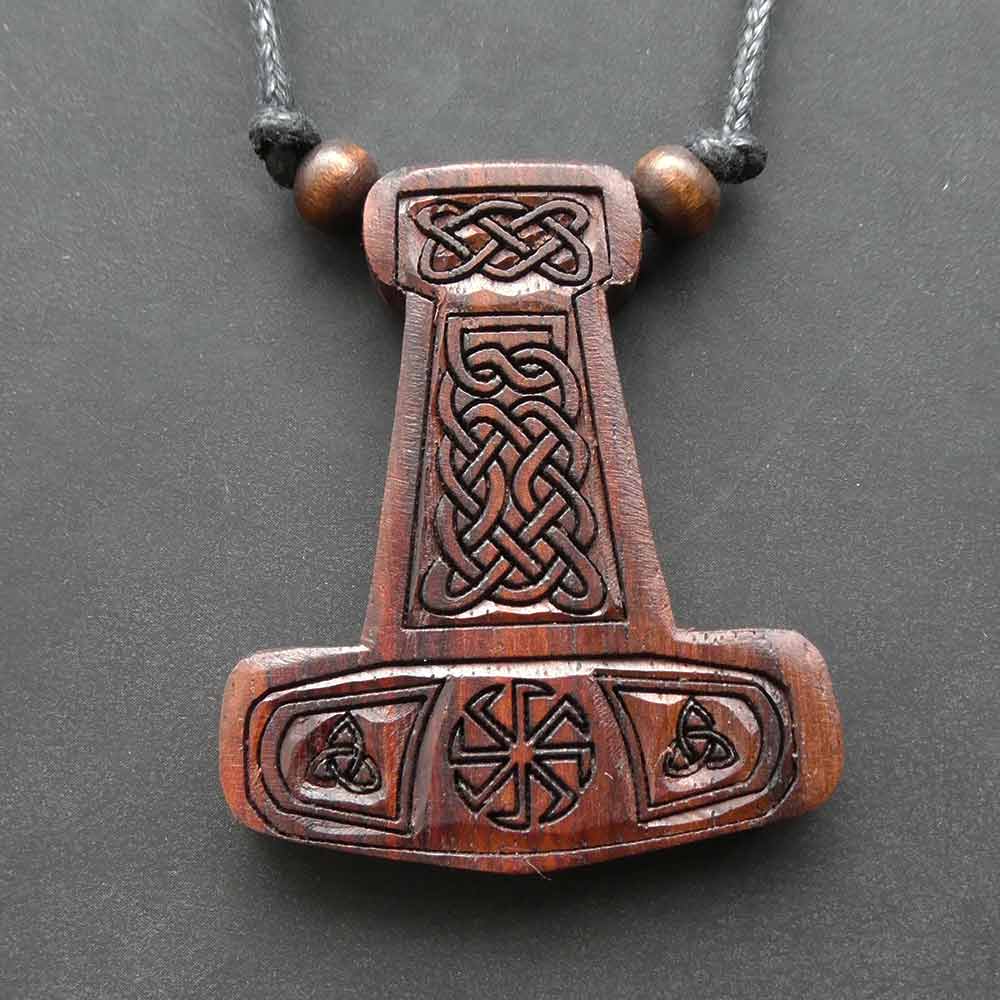Großer Thorshammer Holzschmuck Halskette Handarbeit geschnitzter Schmuck Wikinger