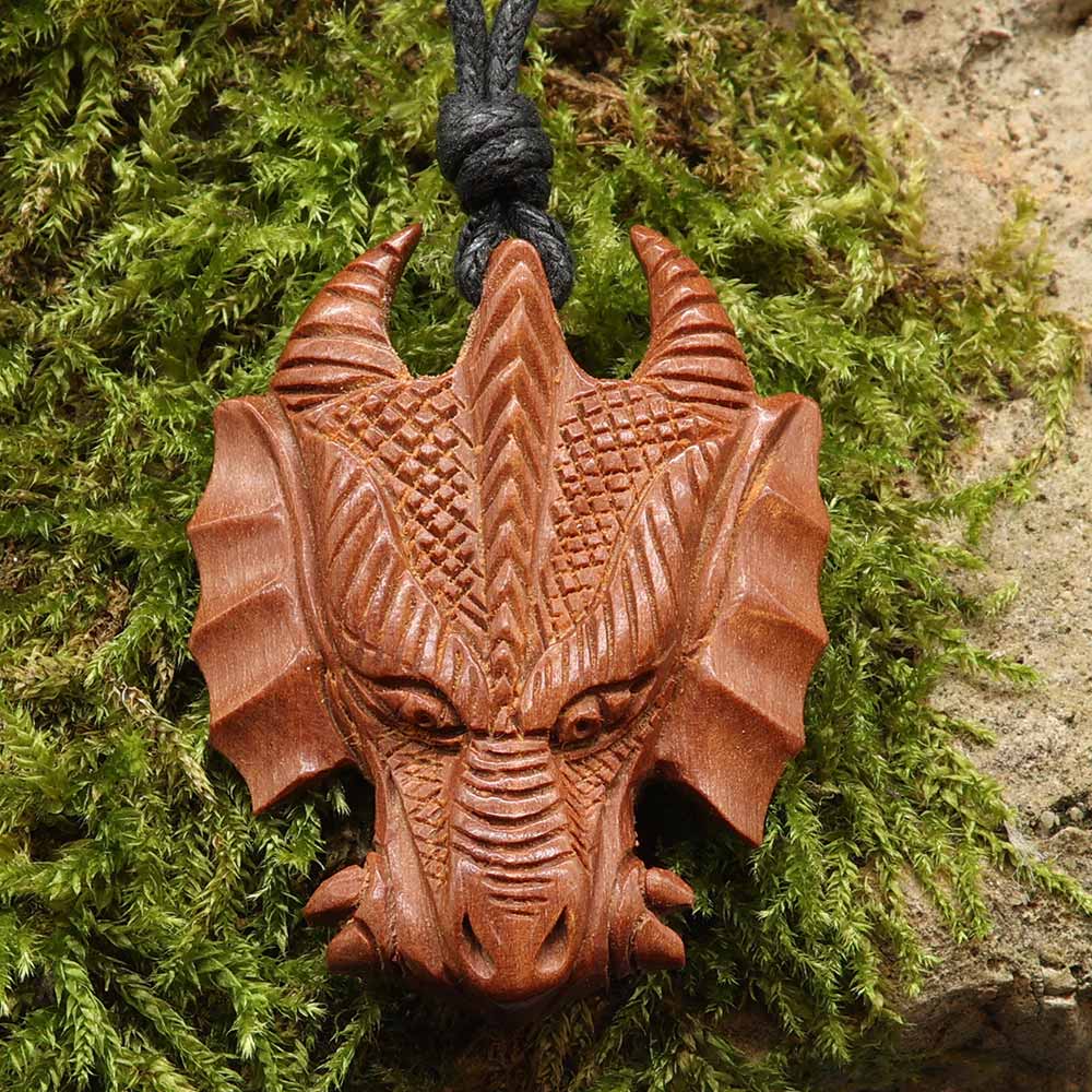 Drache Halskette Holz Anhänger Kunst Handwerk Holzschmuck