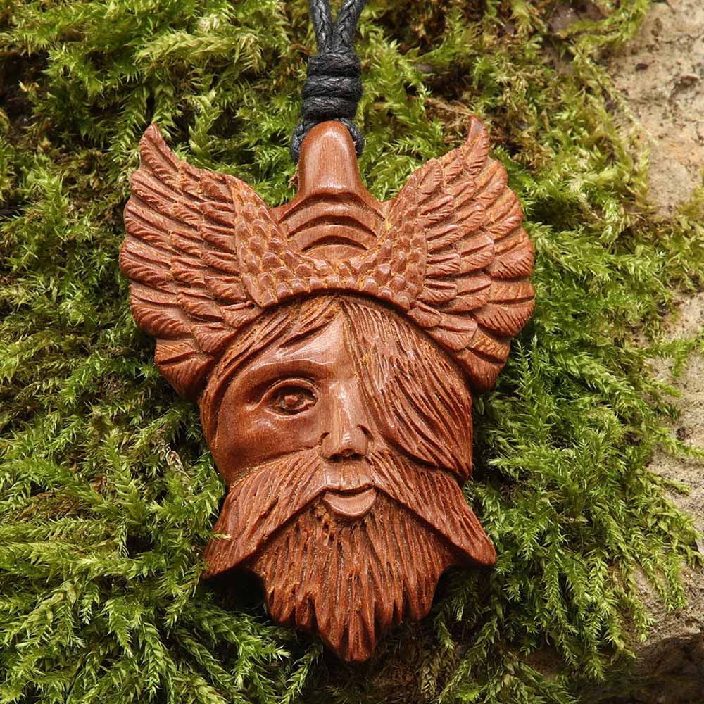 Odin Halskette Holz Anhänger Kunst Handwerk Holzschmuck