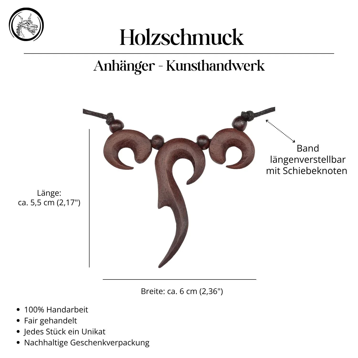 Collier Kette Holz geschnitzt Handarbeit  Fantasy Schmuck Halskette