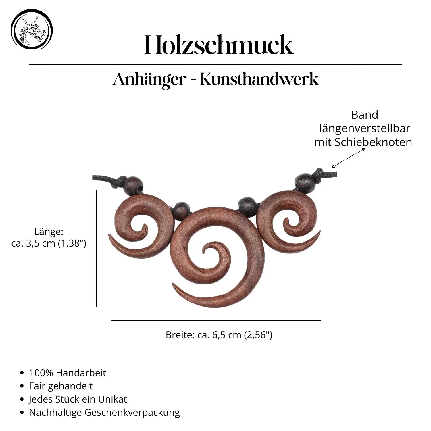 Spiralen Kette Holz geschnitzt Handarbeit Schmuck Halskette Collier