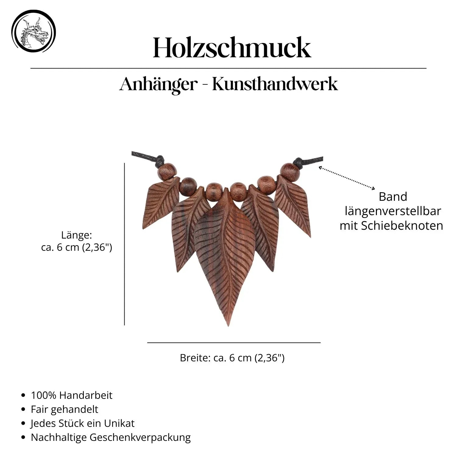 Blätter Kette Collier Holz geschnitzt Handarbeit Schmuck Halskette 