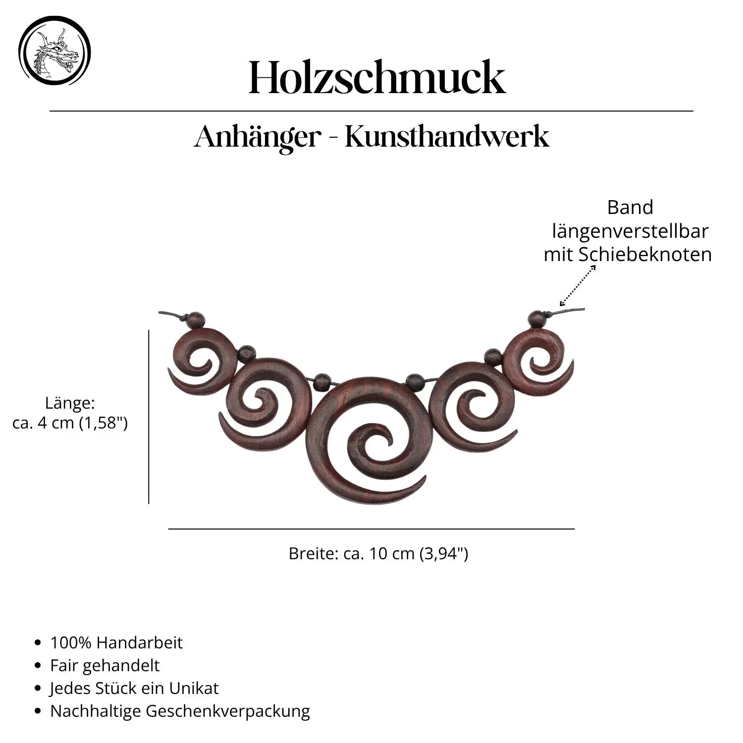 Kette Spiralen Collier Holz geschnitzt Handarbeit Schmuck Halskette 