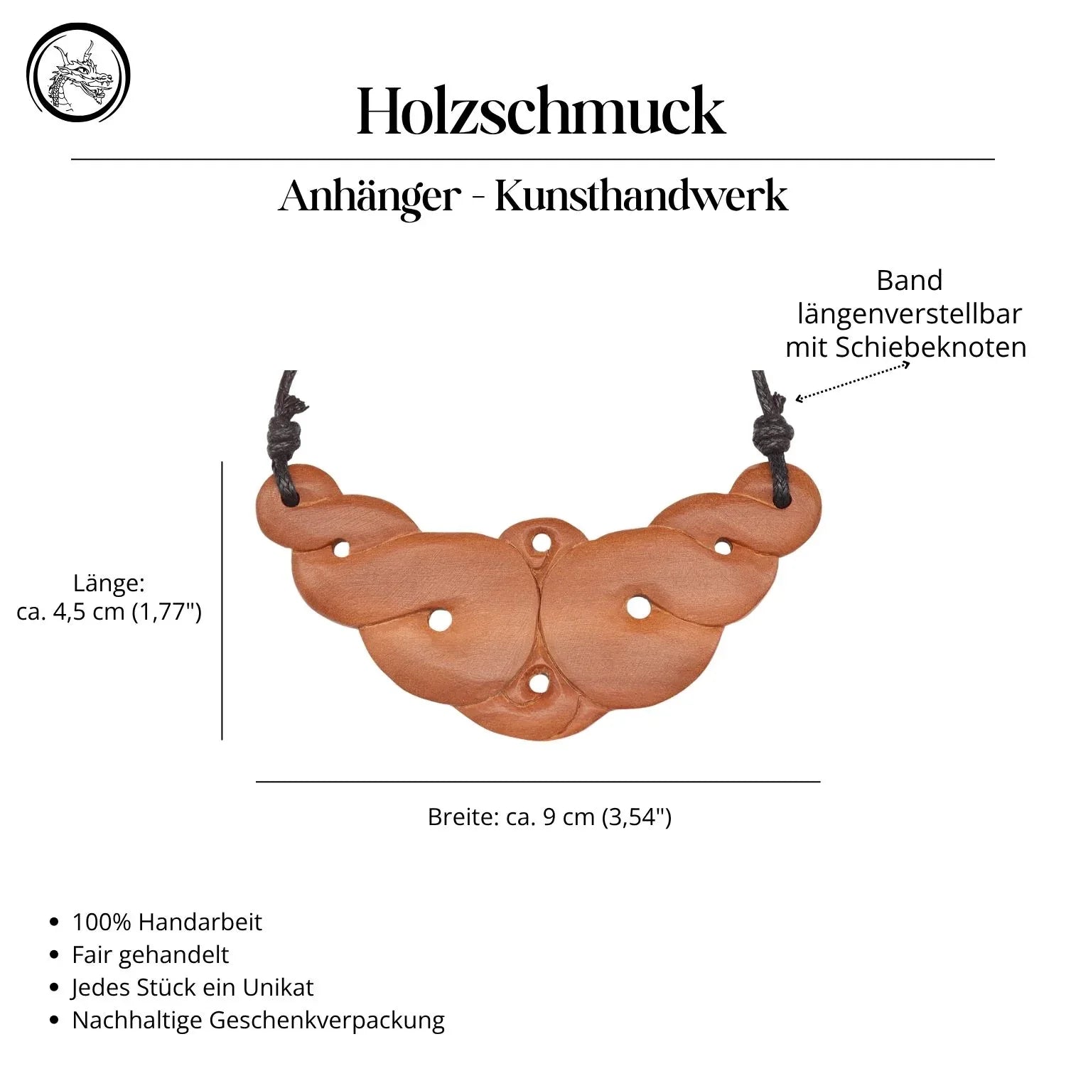 Maori Kette Collier Holz geschnitzt Handarbeit Schmuck Halskette 
