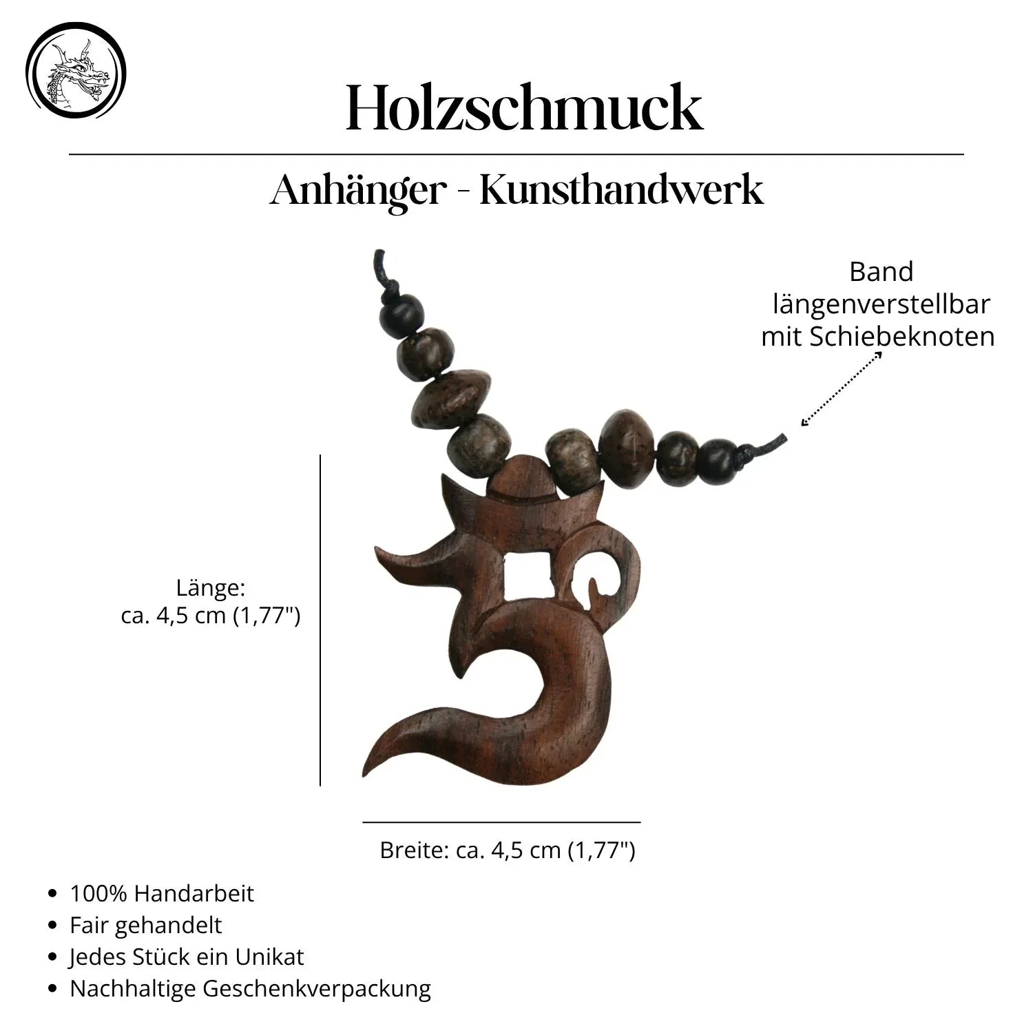 Om Kette Collier Holz geschnitzt Handarbeit Schmuck Halskette 