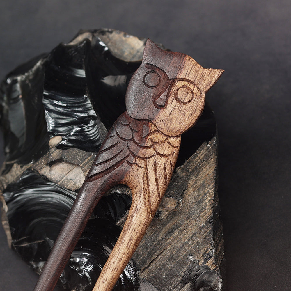 Owl hairpin, wooden hair accessory, 2-tone