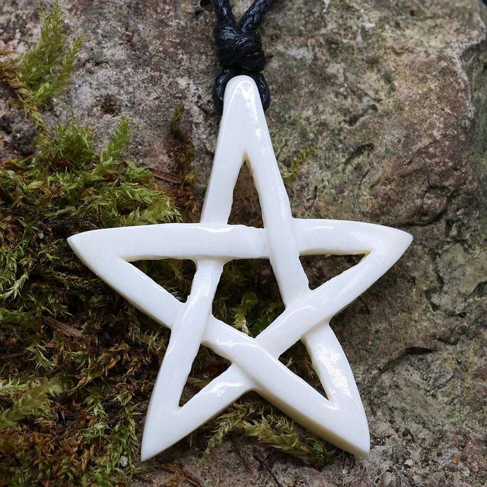 Pentagramm Kette Kunst Handwerk Schmuck geschnitzt 
