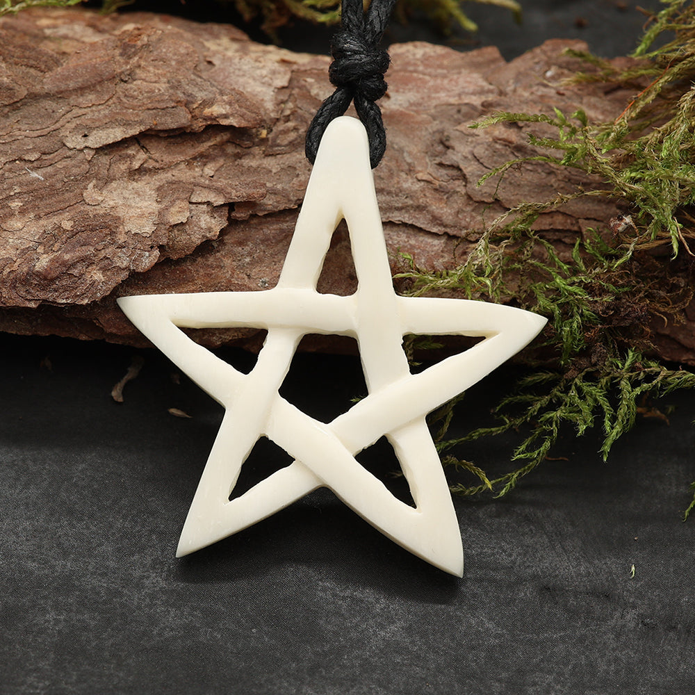Hexenstern Knochenanhänger Kette Handarbeit
