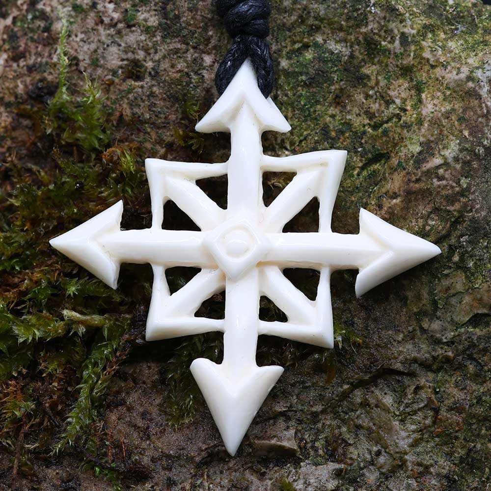 Chaosstern  Anhänger Schmuck Kette geschnitzt aus Knochen Gothic