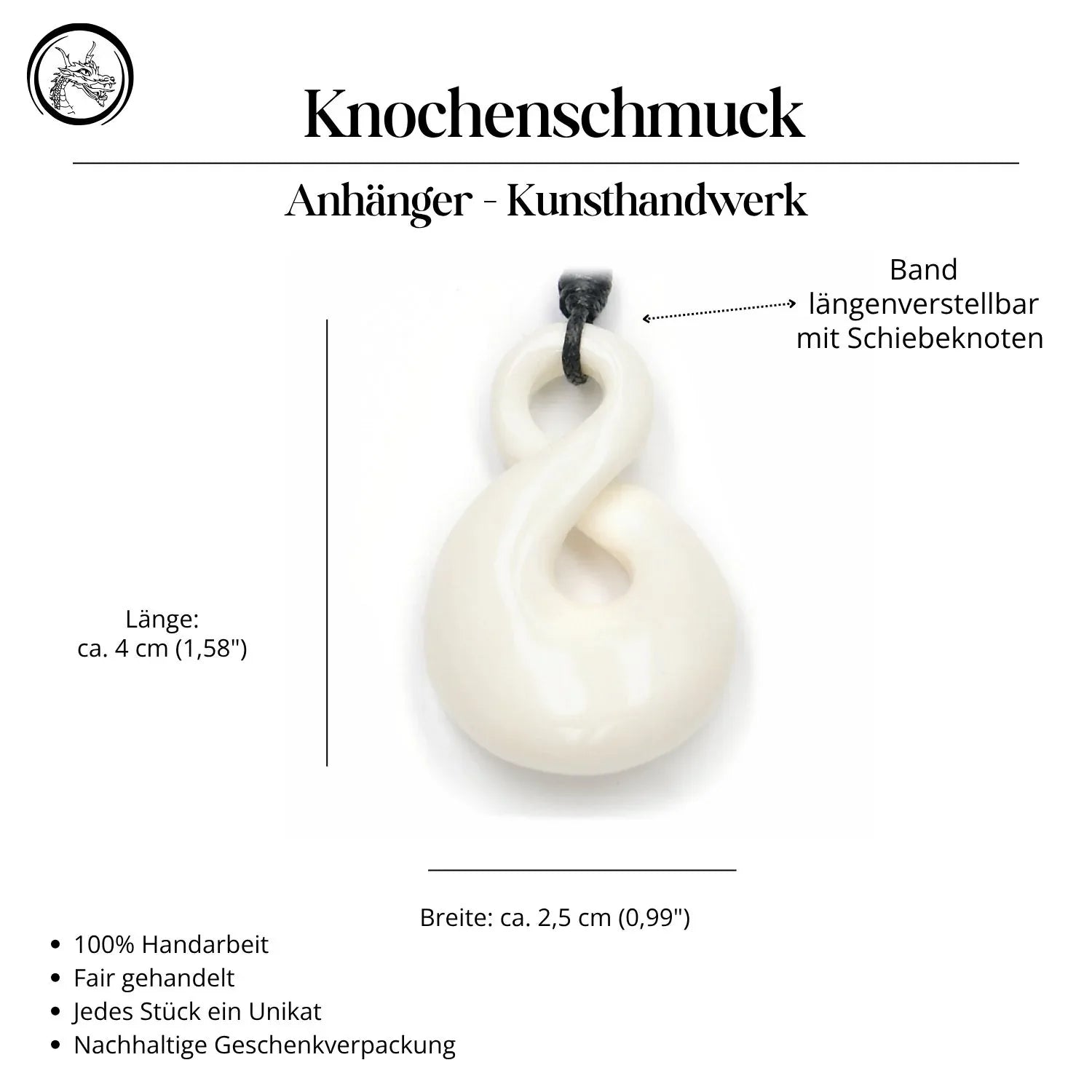 Double Maori Knochen Anhänger Halskette Handarbeit Kette Kunsthandwerk