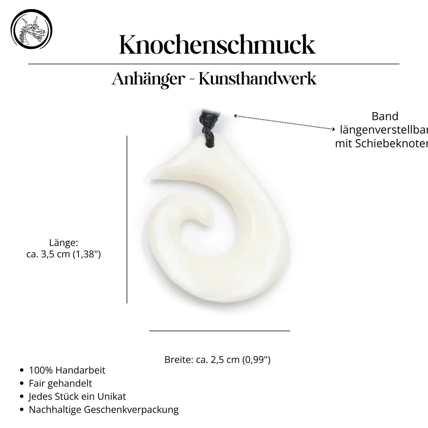 Maori Kiwispirale Knochen Anhänger Halskette Handarbeit Kette Kunsthandwerk