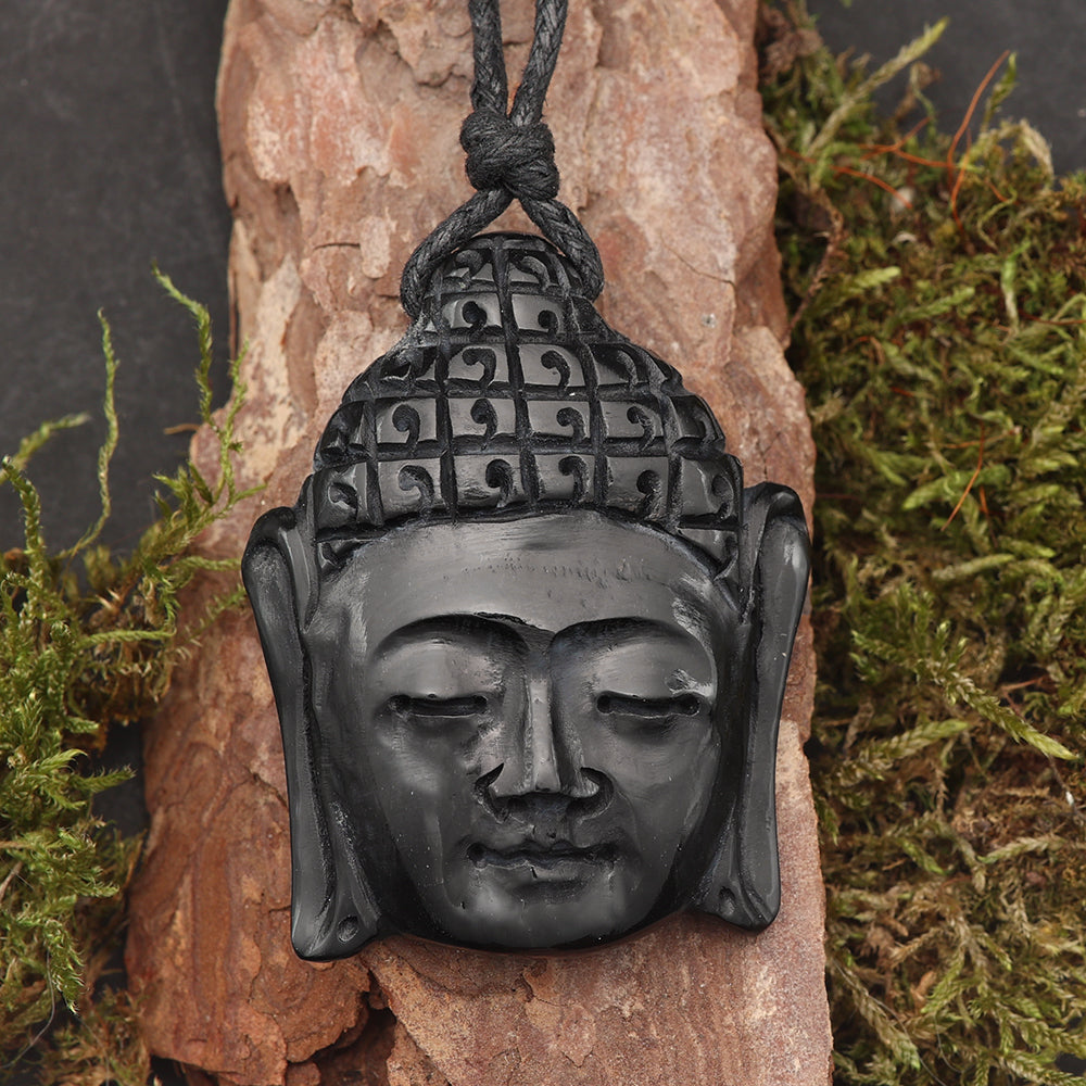 Buddha Kette Schmuck schwarzes Horn Handarbeit