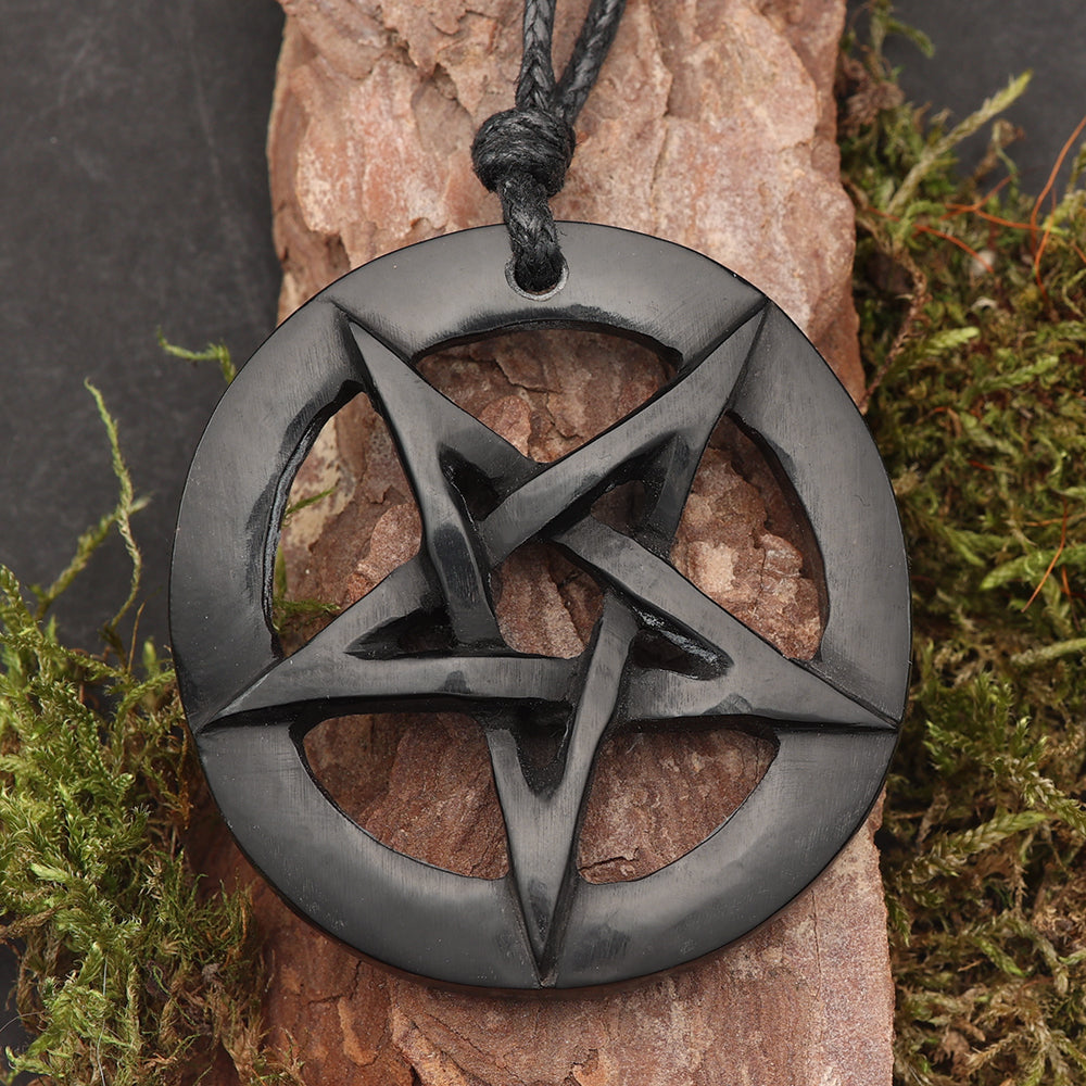 Pentagramm Anhänger Hornschmuck Halskette schwarz