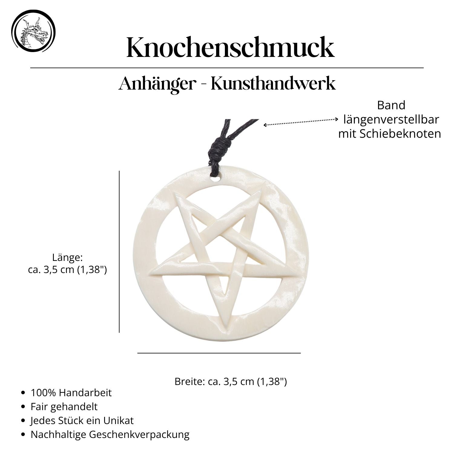 Drudenfuss Necklace Jewelry Bone Carved Pentagram Pendant