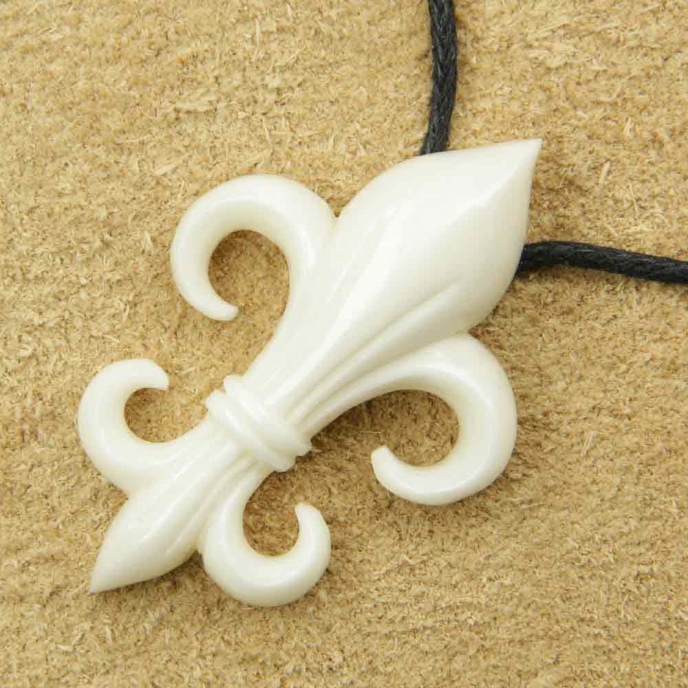 Mittelalter Lilie Schmuck Knochen Kette geschnitzt Fleur de Lys