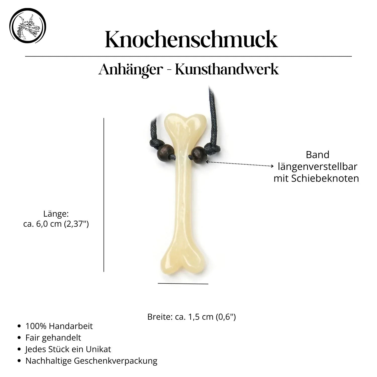 Knochen Halskette Anhänger Handarbeit geschnitzt