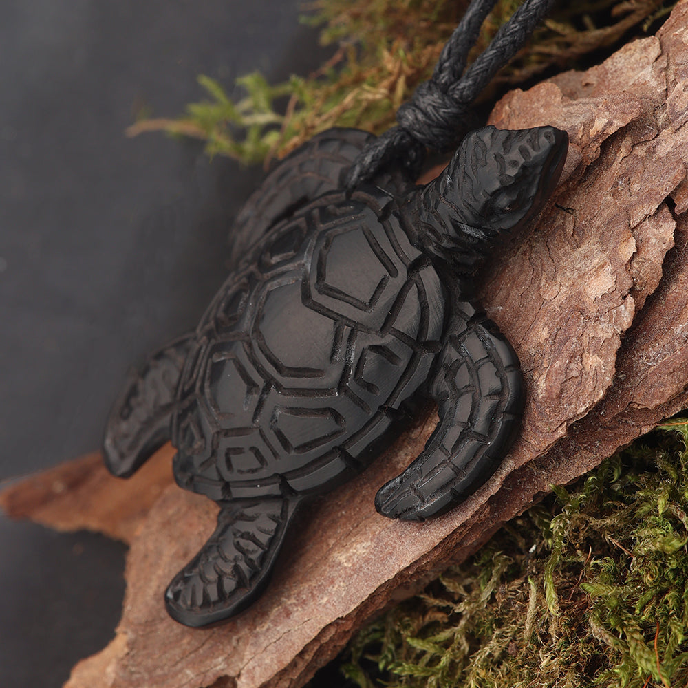 Schildkröte Anhänger Hornschmuck Halskette schwarz