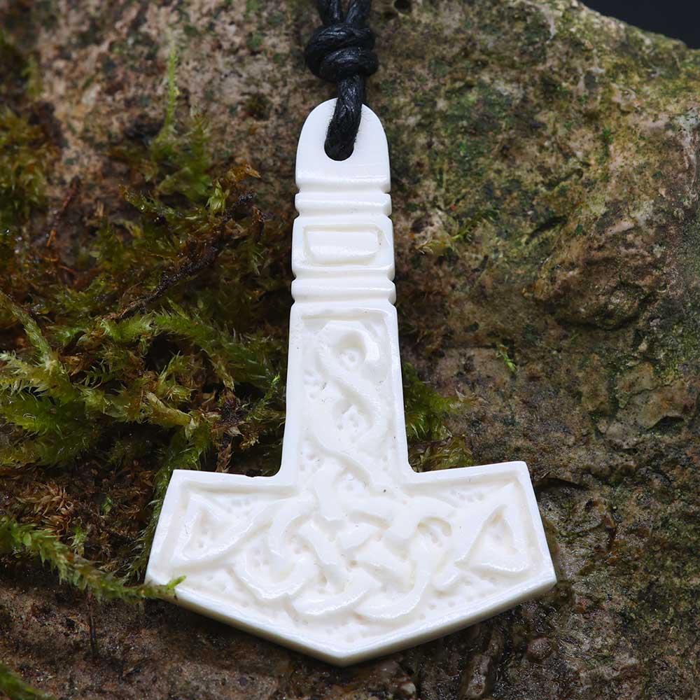Thorshammer Anhänger Schmuck Kette geschnitzt aus Knochen