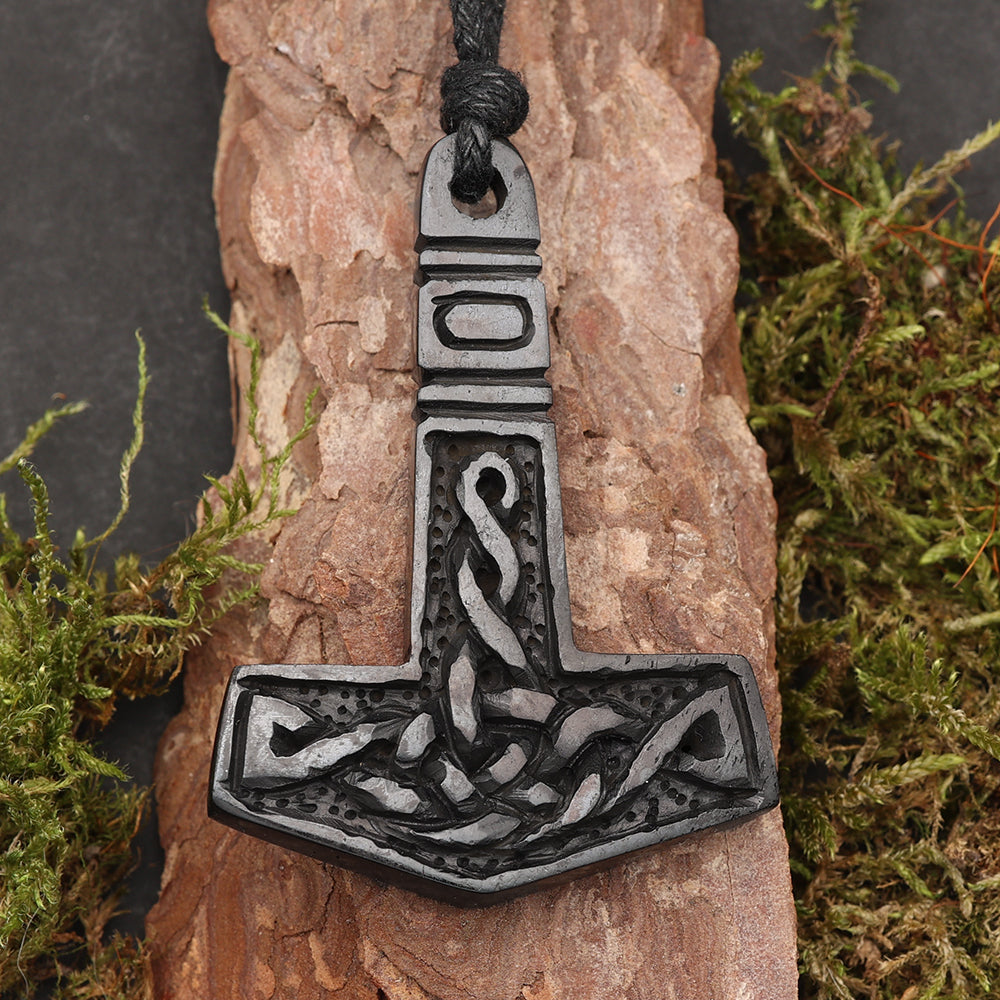 Thorshammer Anhänger Hornschmuck Halskette schwarz