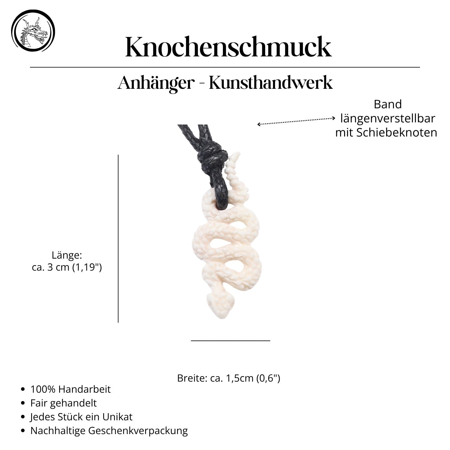Snake 3cm bone pendant carved jewelry