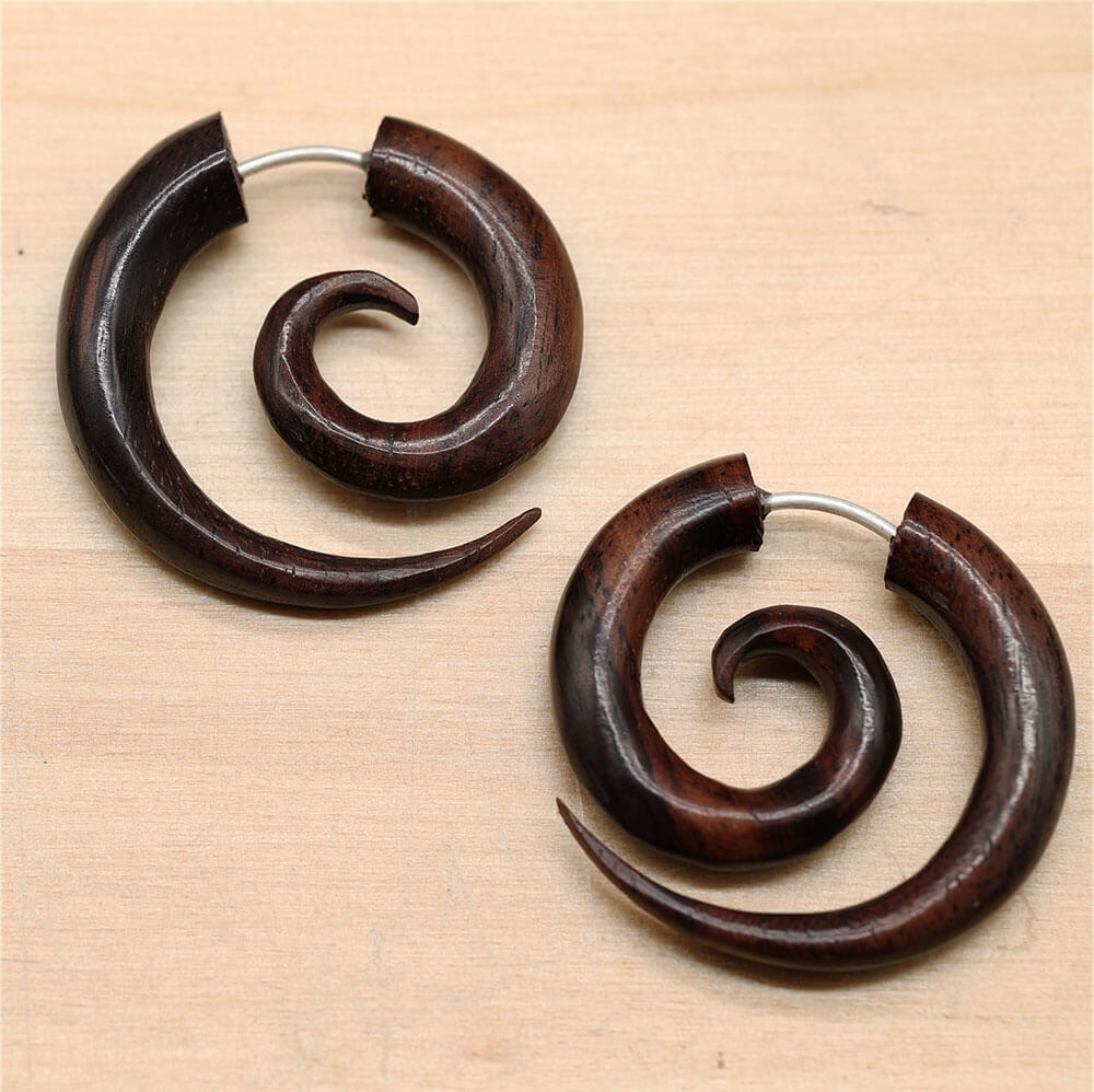 Spirale Ohrschmuck Holz Fake Piercing Ohrring (Paar)