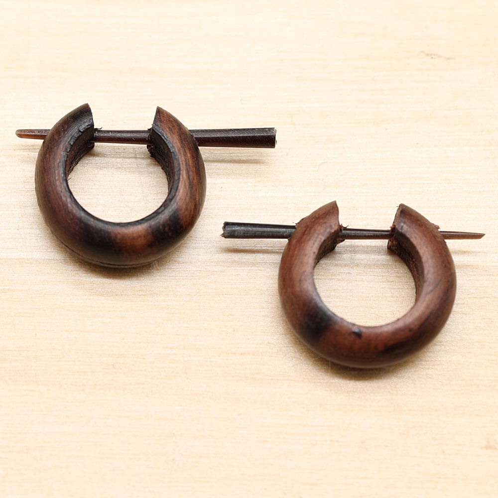 Holzcreole klein 1,5cm Ohrring  Holzschmuck geschnitzt (Paar)