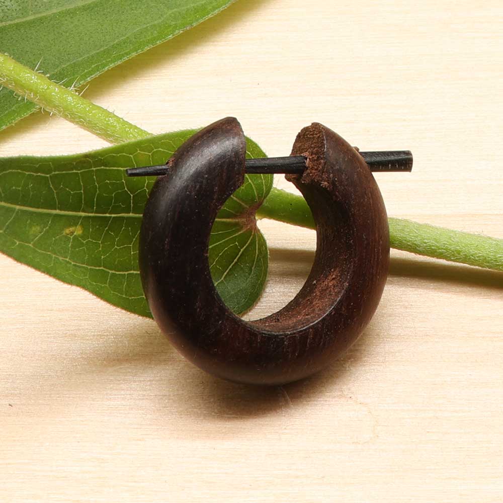Creole klein Holz Ohrring Handarbeit Silber Stecksystem Holzschmuck