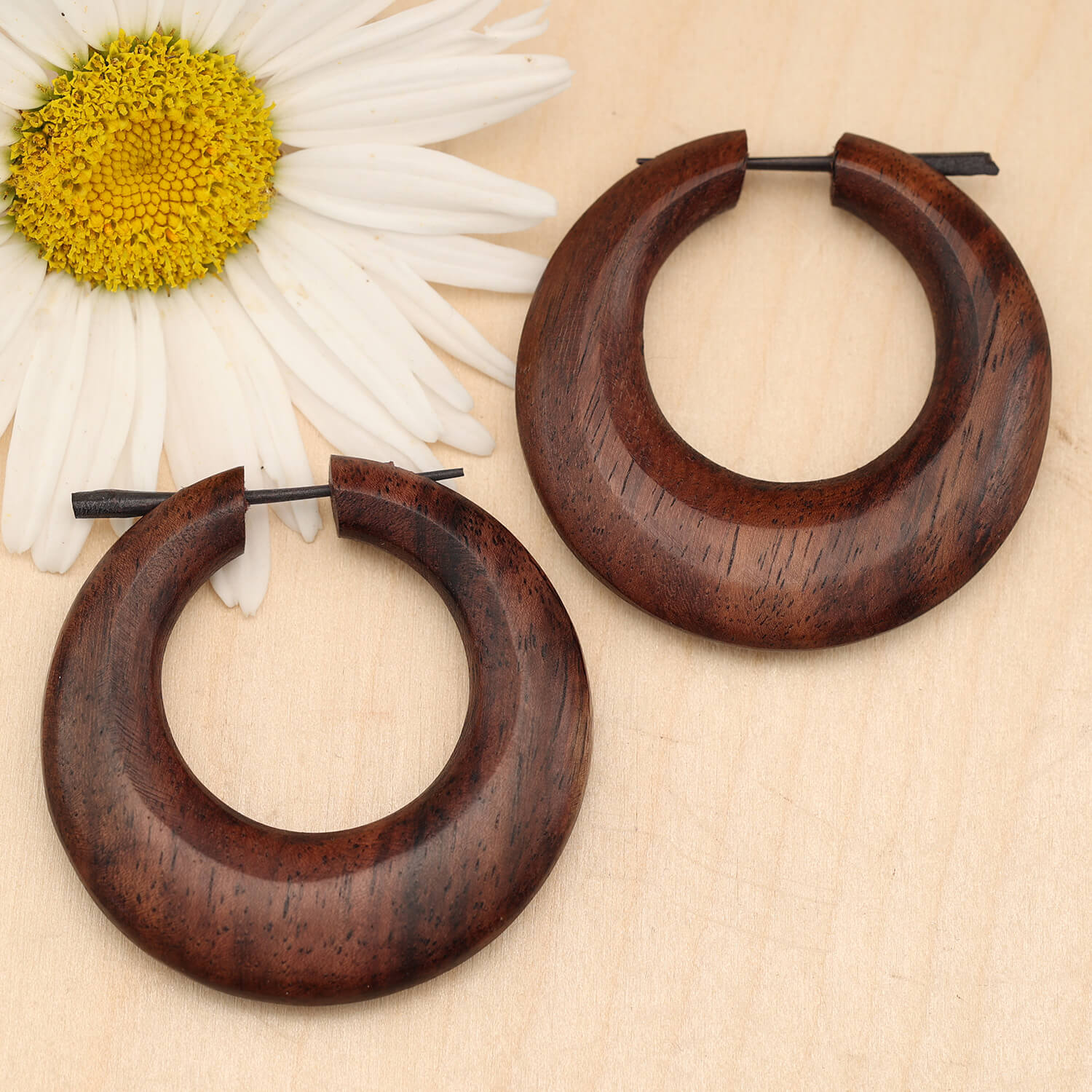Large wooden hoop earrings, 5.5cm wooden earring