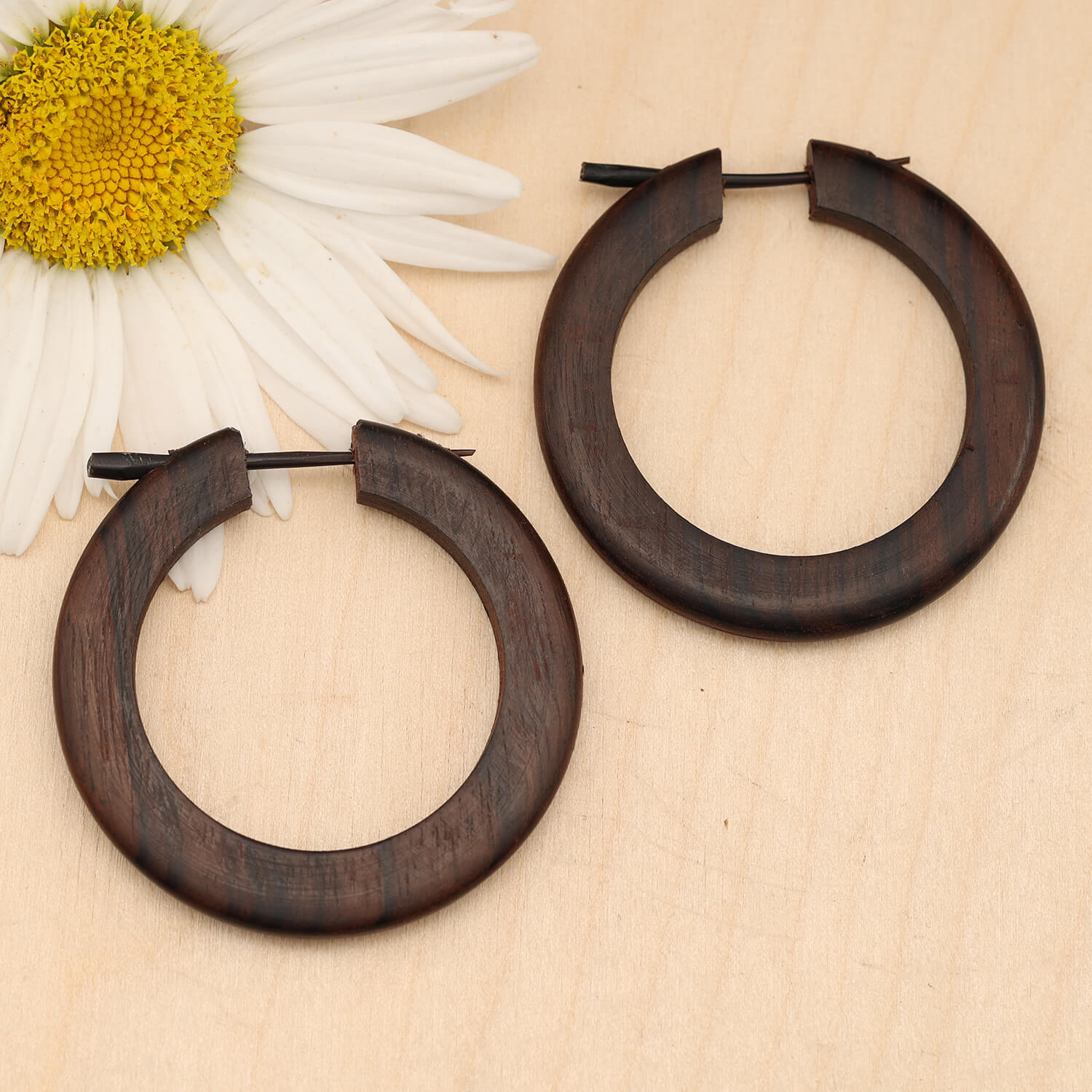 simple large wooden hoop earrings