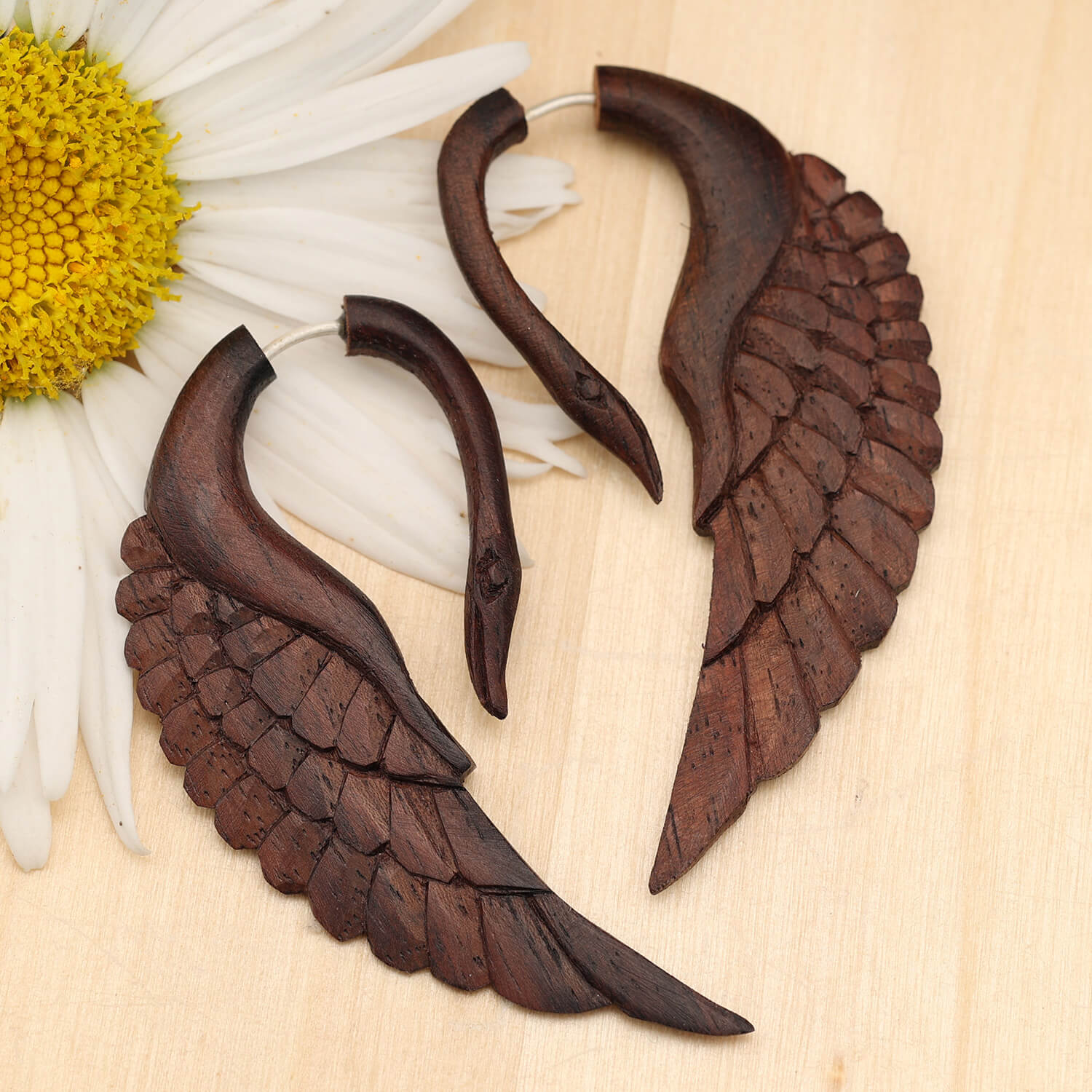 Swan Wood Earrings Fake Piercing Earring