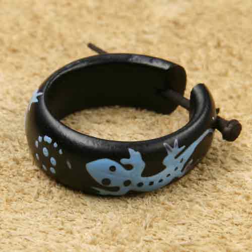 Creole Gecko blau Holz Ohrschmuck Ohrring