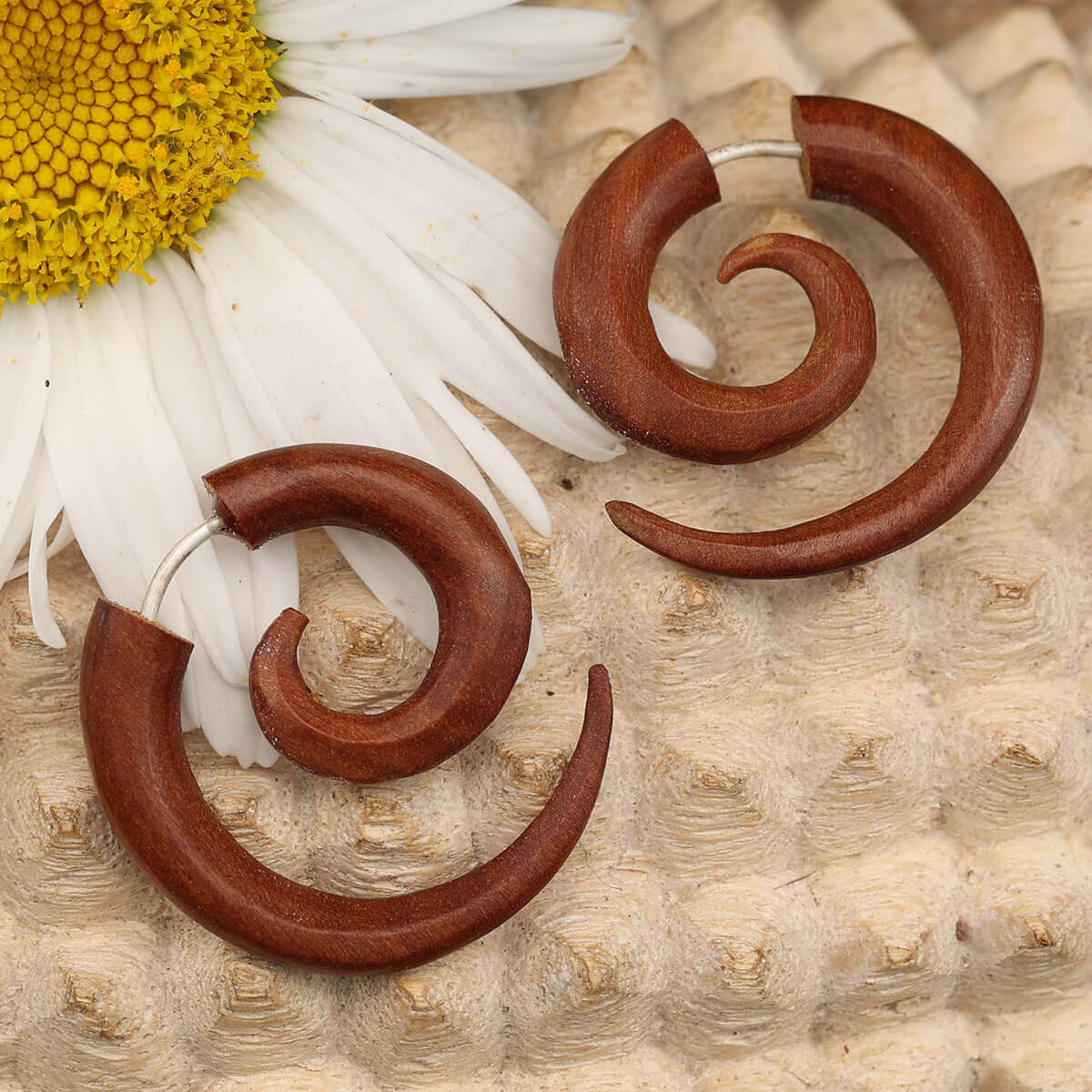 Spirale Holz Ohrschmuck Fake Piercing rotes Holz (Paar)