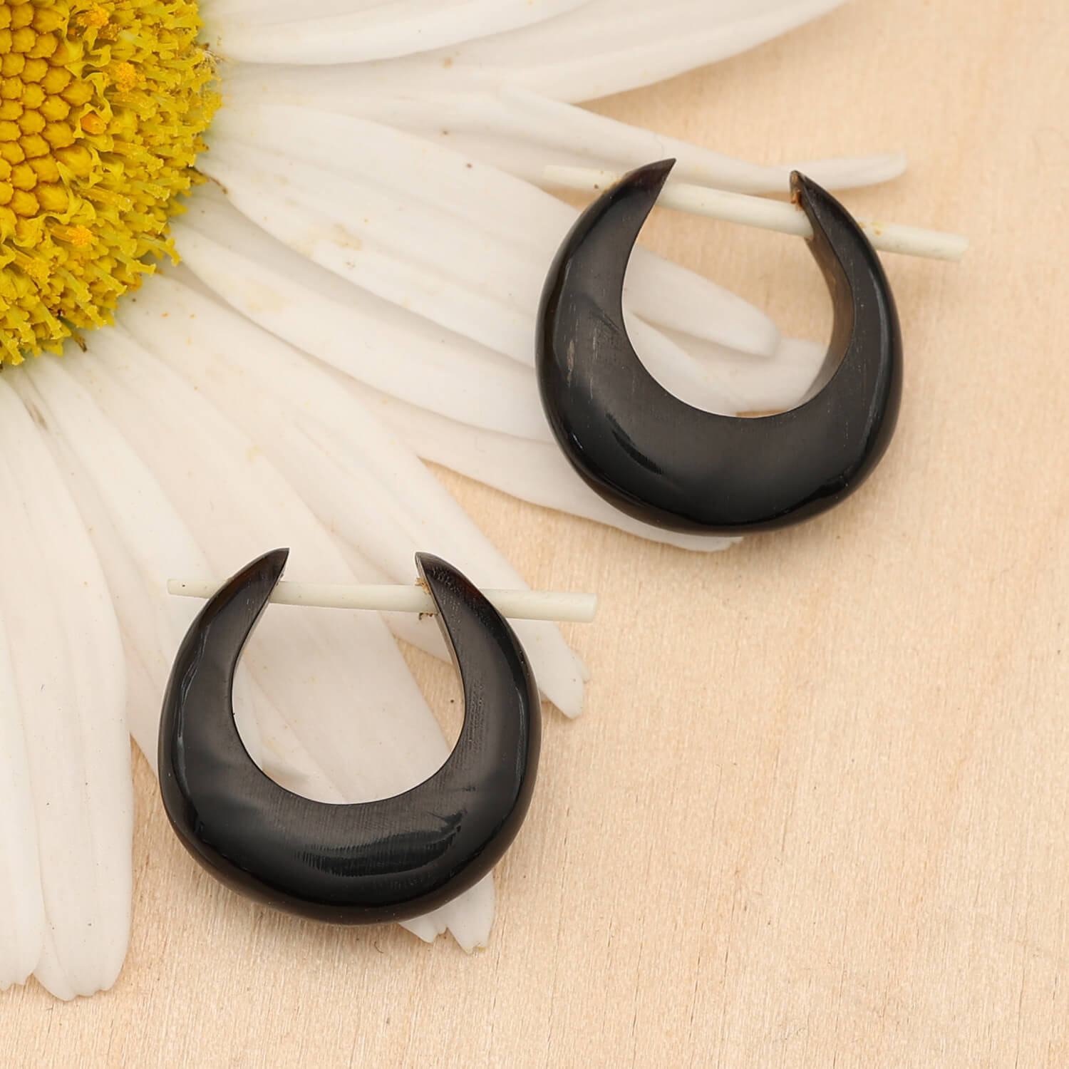 Horn hoop earring with bone clasp, ear jewelry