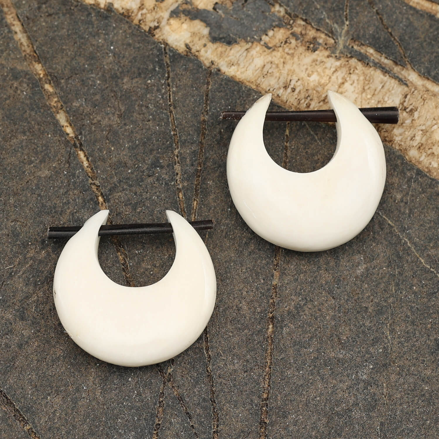 Bone hoop earring with horn stud, ear jewelry