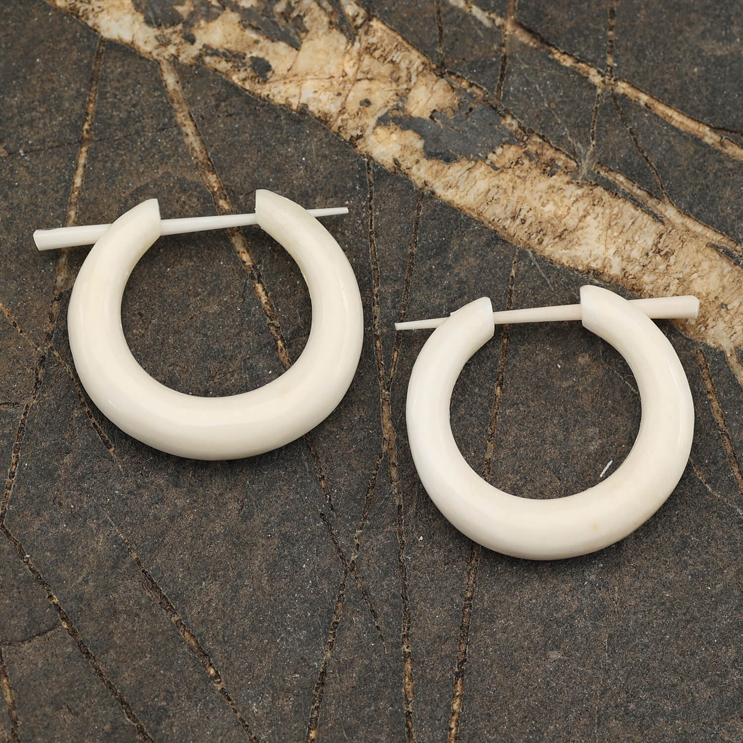 Creole earrings made from water buffalo wood, Ø 2.5cm, bone-in