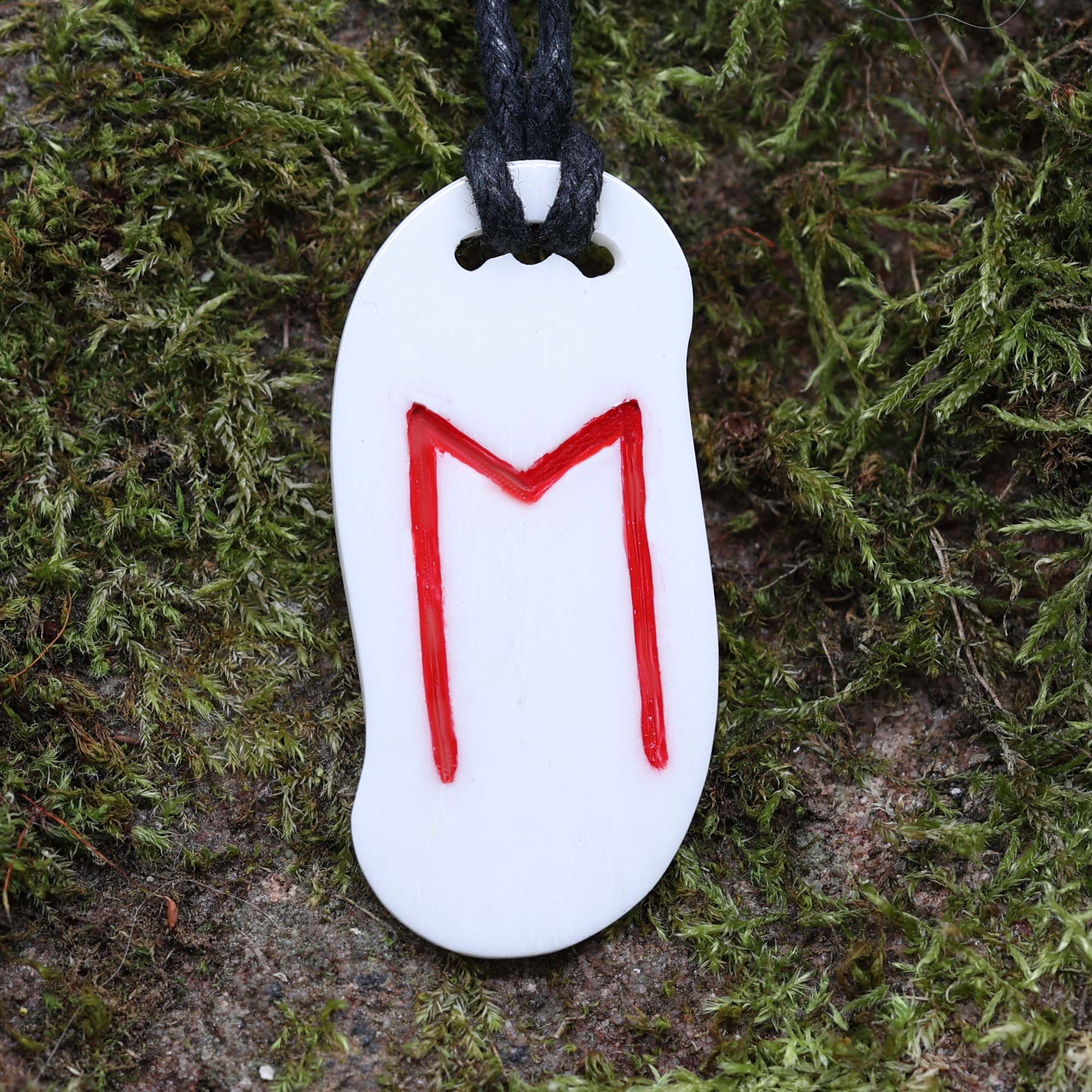 Runen Schmuck Knochen Amulett Kette älteres Futhark Ehwo