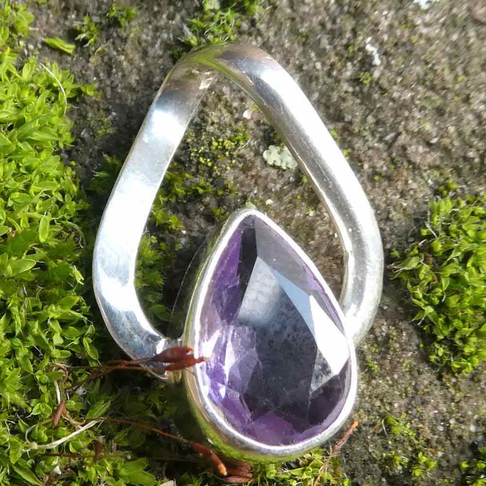 Amethyst Steinschmuck oval Anhänger 925 Silber handgefertigt