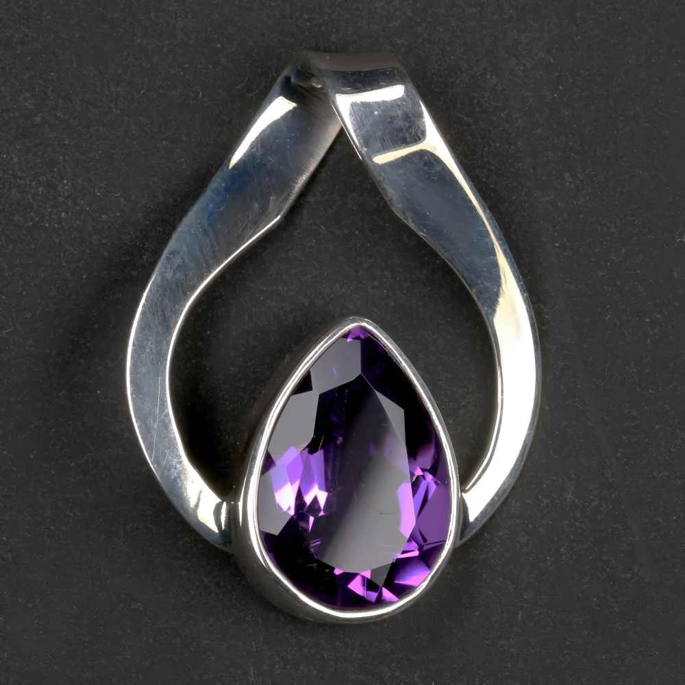 Amethyst Steinschmuck oval Anhänger 925 Silber handgefertigt