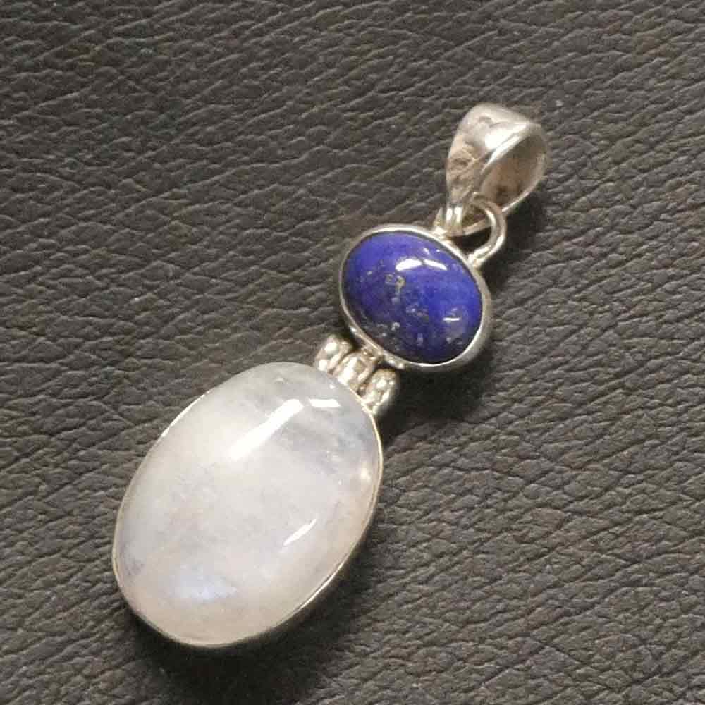 Mondstein mit Lapislazuli Edelstein Schmuck 925 Silber